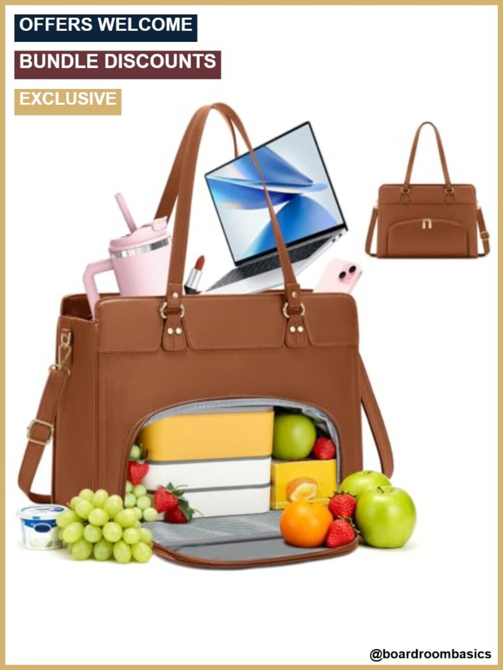 Laptop Tote Bag with Insulated Lunch Compartment PU Leather